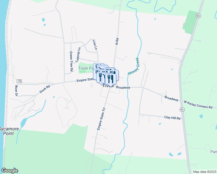 map of restaurants, bars, coffee shops, grocery stores, and more near in Tivoli