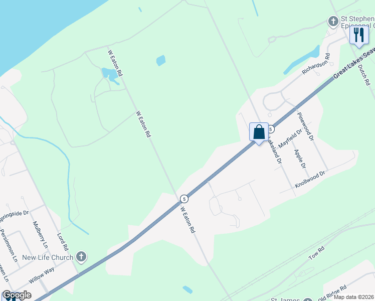 map of restaurants, bars, coffee shops, grocery stores, and more near 6946 W Lake Rd in Fairview