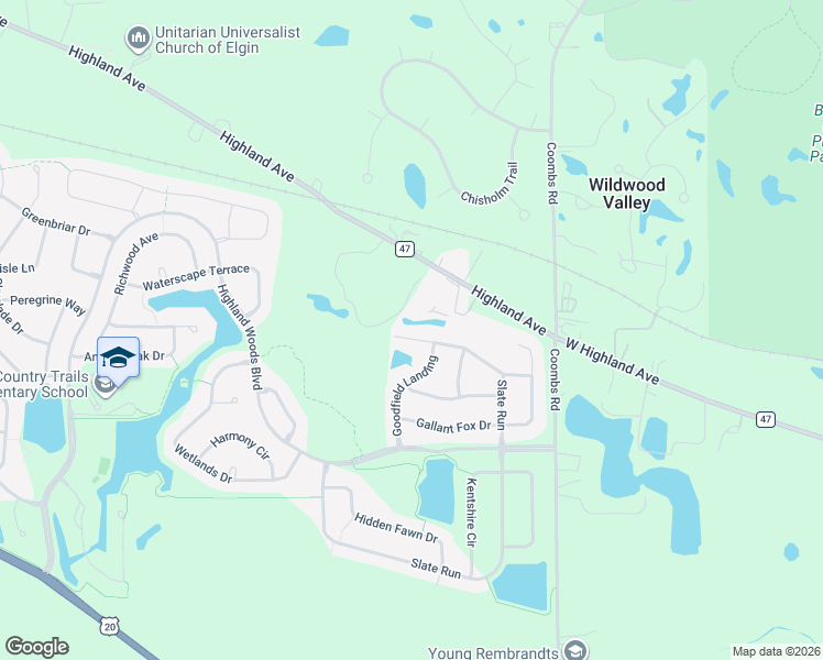map of restaurants, bars, coffee shops, grocery stores, and more near 3532 Hopewell Place in Elgin