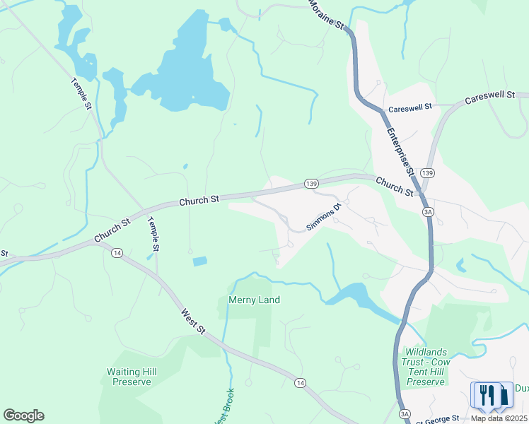 map of restaurants, bars, coffee shops, grocery stores, and more near 4 Simmons Drive in Duxbury