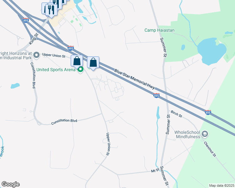 map of restaurants, bars, coffee shops, grocery stores, and more near 8 Independence Way in Franklin