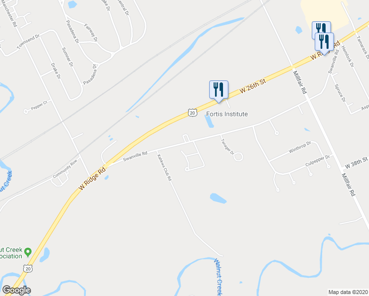 map of restaurants, bars, coffee shops, grocery stores, and more near 6001 Swanville Road in Erie