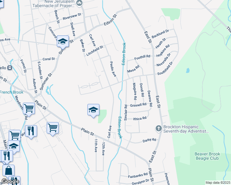 map of restaurants, bars, coffee shops, grocery stores, and more near 194 Carl Avenue in Brockton