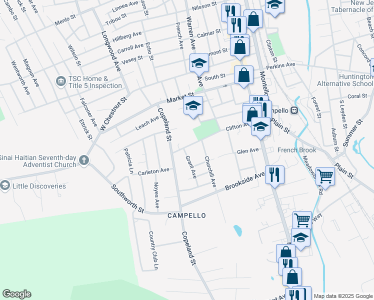 map of restaurants, bars, coffee shops, grocery stores, and more near 140 Clifton Avenue in Brockton