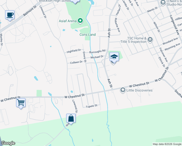 map of restaurants, bars, coffee shops, grocery stores, and more near 70 Talbot Street in Brockton