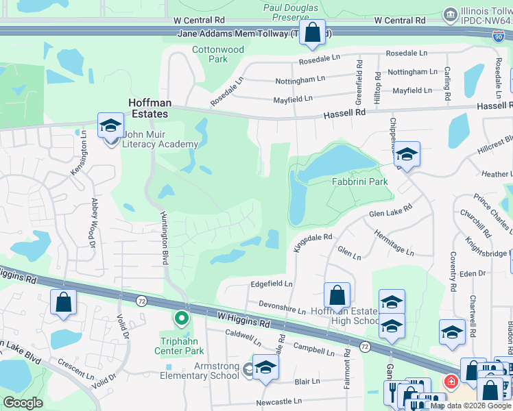 map of restaurants, bars, coffee shops, grocery stores, and more near 1446 Della Drive in Hoffman Estates