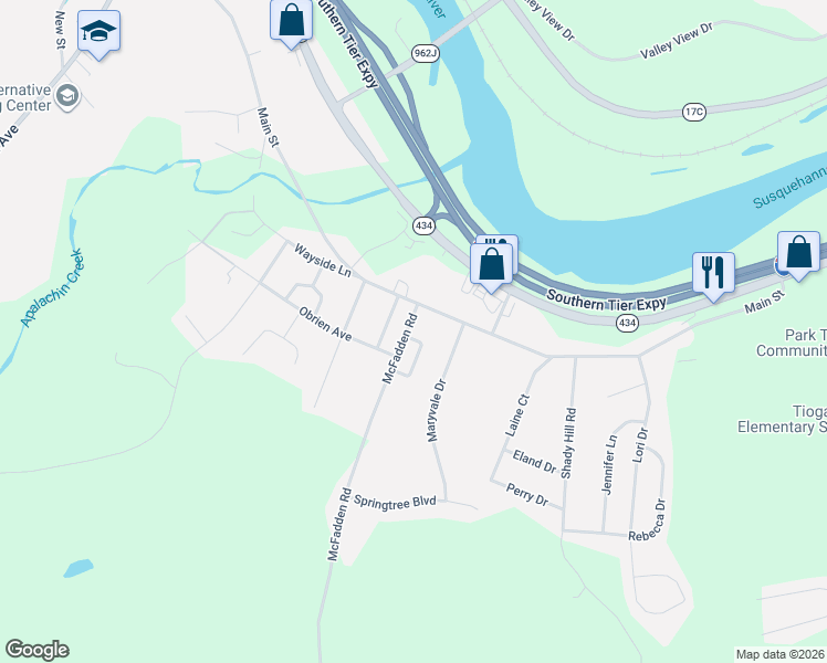 map of restaurants, bars, coffee shops, grocery stores, and more near 49 Mcfadden Rd in Apalachin