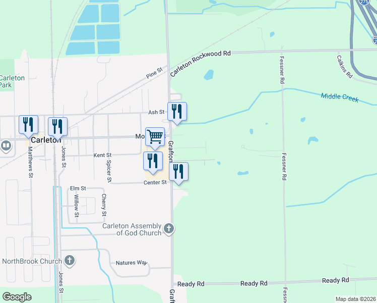 map of restaurants, bars, coffee shops, grocery stores, and more near 126 Virginia Street in Carleton
