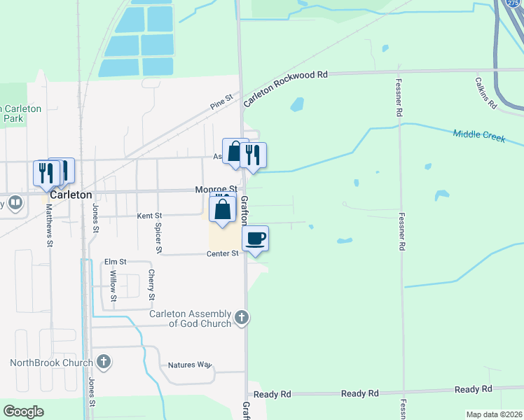 map of restaurants, bars, coffee shops, grocery stores, and more near 126 Virginia Street in Carleton