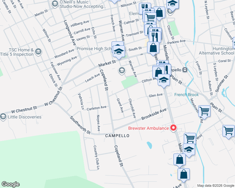 map of restaurants, bars, coffee shops, grocery stores, and more near 140 Clifton Avenue in Brockton