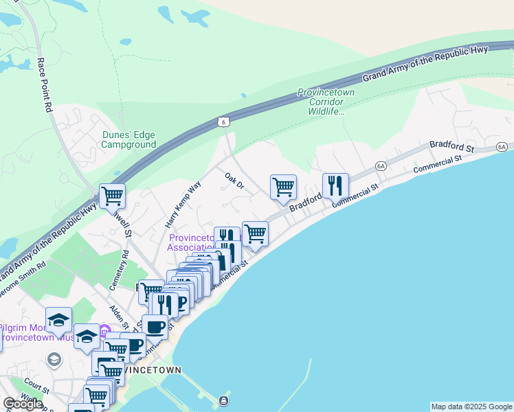 map of restaurants, bars, coffee shops, grocery stores, and more near 4 Willow Drive in Provincetown