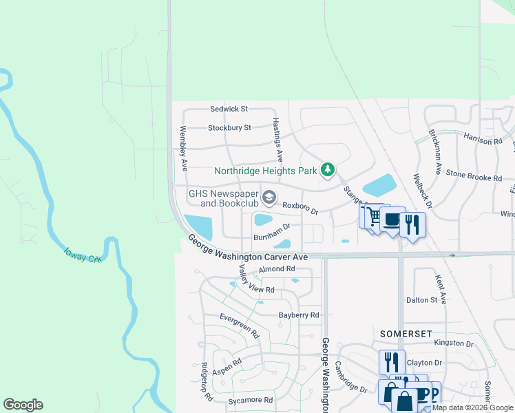 map of restaurants, bars, coffee shops, grocery stores, and more near 3108 Roxboro Dr in Ames