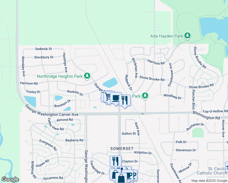 map of restaurants, bars, coffee shops, grocery stores, and more near 3801 Tiverton Ct. in Ames