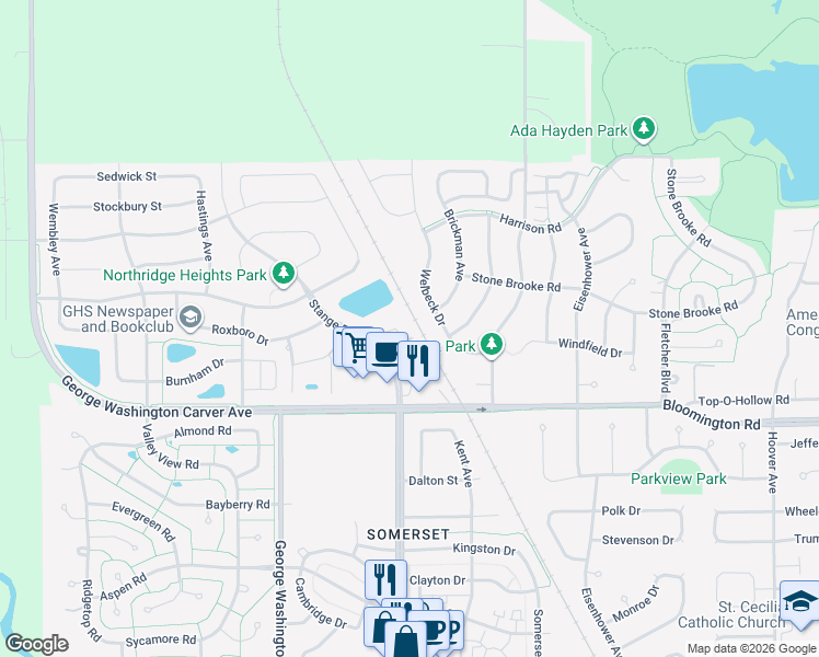 map of restaurants, bars, coffee shops, grocery stores, and more near 3801 Tiverton Ct. in Ames