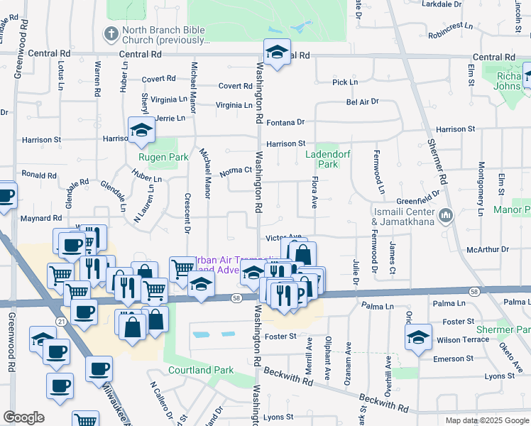 map of restaurants, bars, coffee shops, grocery stores, and more near 2692 Briarwood Lane in Glenview