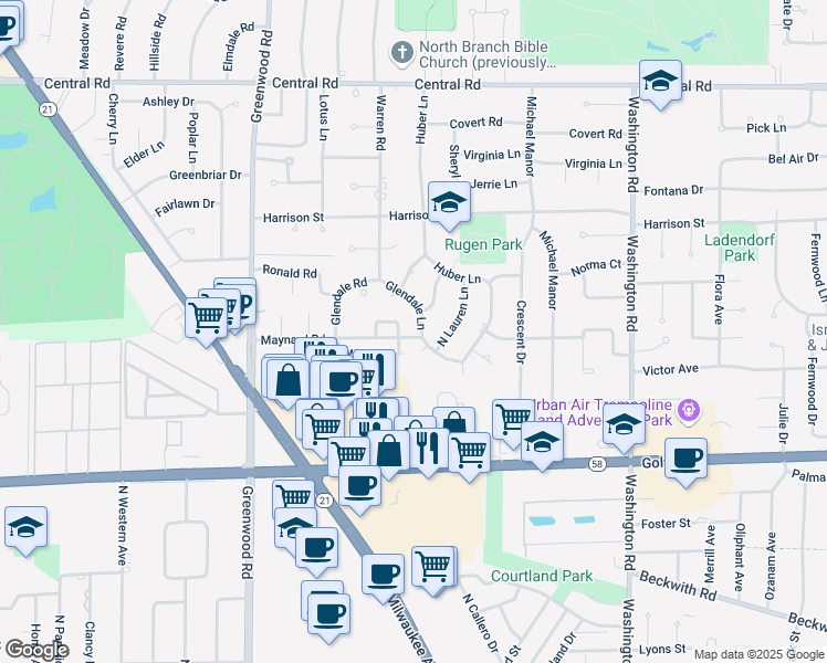 map of restaurants, bars, coffee shops, grocery stores, and more near 8334 West Maynard Road in Niles