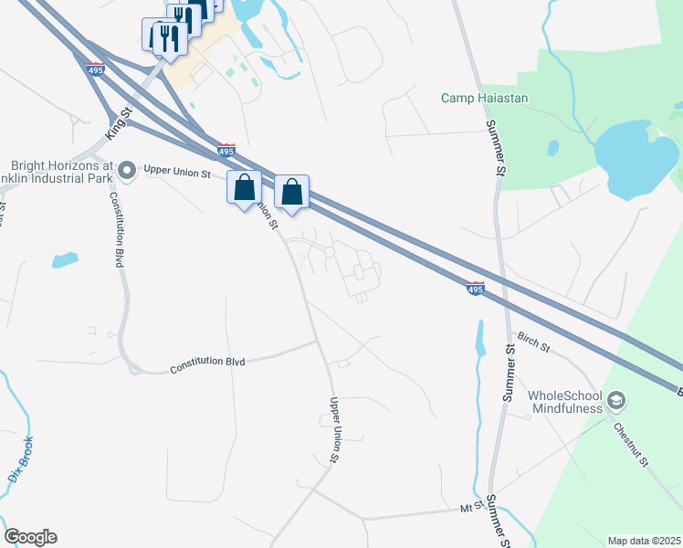 map of restaurants, bars, coffee shops, grocery stores, and more near Independence Way in Franklin