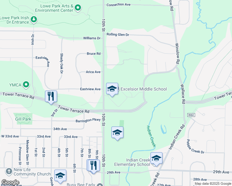 map of restaurants, bars, coffee shops, grocery stores, and more near 3555 10th Street in Marion