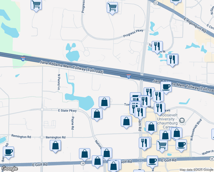 map of restaurants, bars, coffee shops, grocery stores, and more near 1201 Wiley Road in Schaumburg