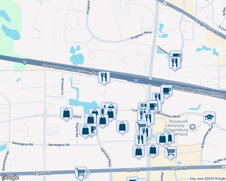 map of restaurants, bars, coffee shops, grocery stores, and more near 1201 Wiley Road in Schaumburg