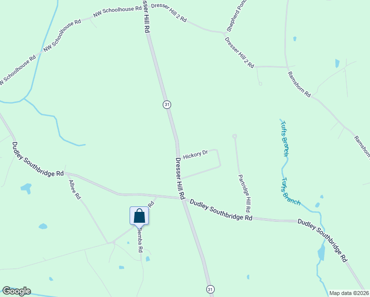 map of restaurants, bars, coffee shops, grocery stores, and more near 4 Hickory Drive in Dudley