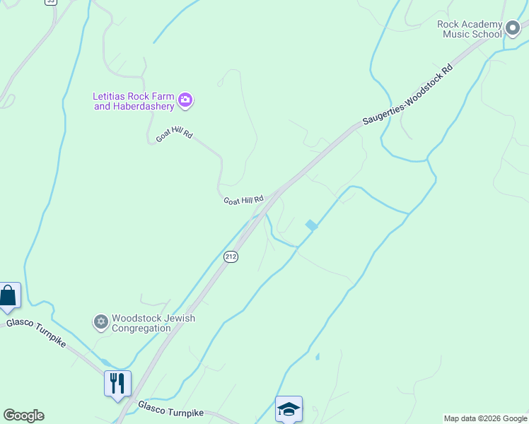 map of restaurants, bars, coffee shops, grocery stores, and more near 2 Sylvester Hollow Road in Saugerties