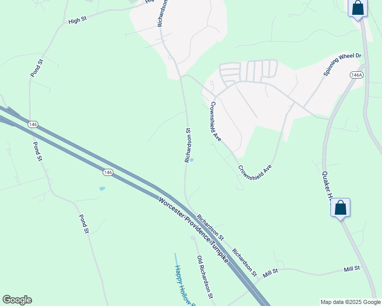 map of restaurants, bars, coffee shops, grocery stores, and more near 209 Richardson Street in Uxbridge