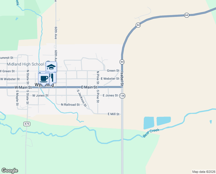 map of restaurants, bars, coffee shops, grocery stores, and more near 101 Prospect Street in Wyoming