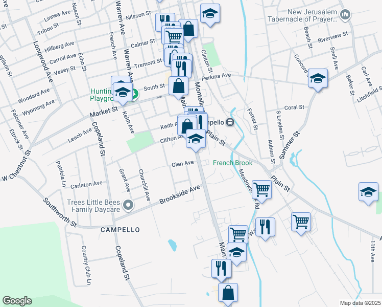 map of restaurants, bars, coffee shops, grocery stores, and more near 1348 Main Street in Brockton
