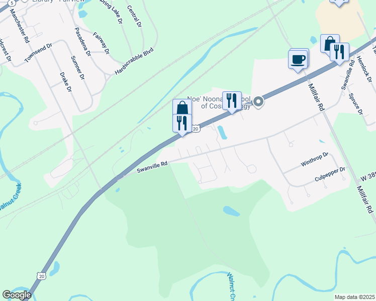 map of restaurants, bars, coffee shops, grocery stores, and more near 6040 Swanville Road in Erie