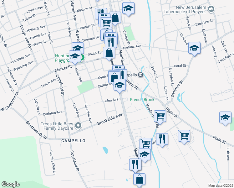 map of restaurants, bars, coffee shops, grocery stores, and more near 1348 Main Street in Brockton