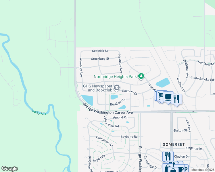 map of restaurants, bars, coffee shops, grocery stores, and more near 3108 Roxboro Drive in Ames