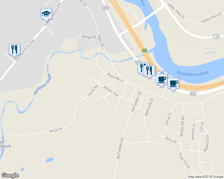 map of restaurants, bars, coffee shops, grocery stores, and more near 9 Obrien Avenue in Apalachin