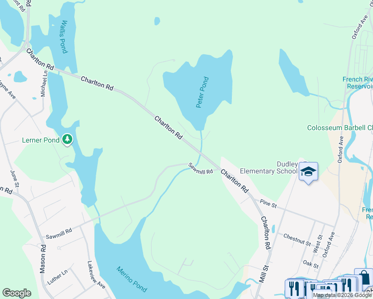 map of restaurants, bars, coffee shops, grocery stores, and more near 75 Sawmill Road in Dudley