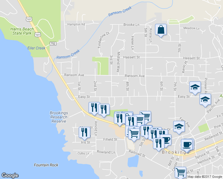 map of restaurants, bars, coffee shops, grocery stores, and more near 738 3rd Street in Brookings