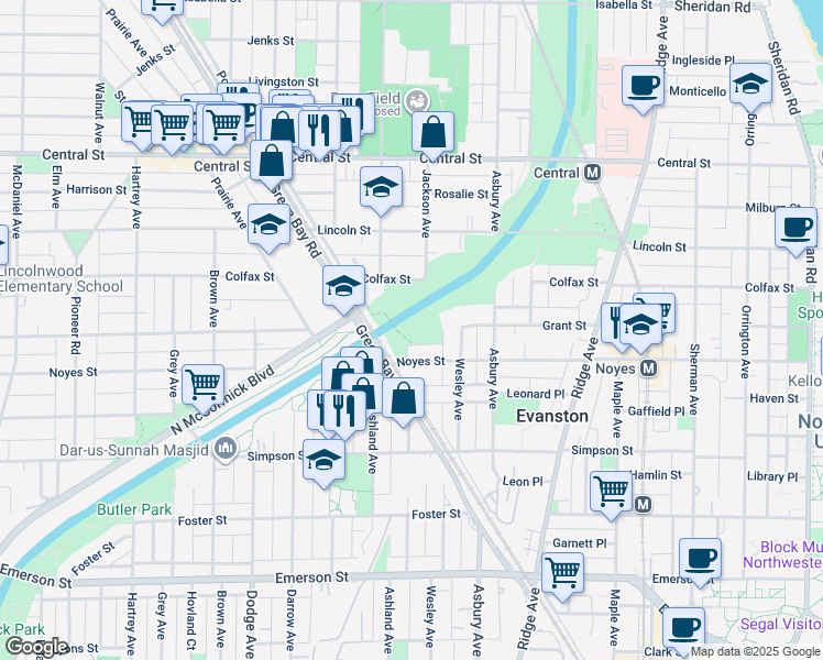 map of restaurants, bars, coffee shops, grocery stores, and more near 1526 Grant Street in Schaumburg
