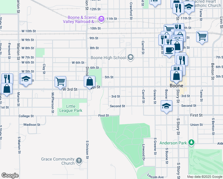 map of restaurants, bars, coffee shops, grocery stores, and more near 309 Mamie Eisenhower Avenue in Boone