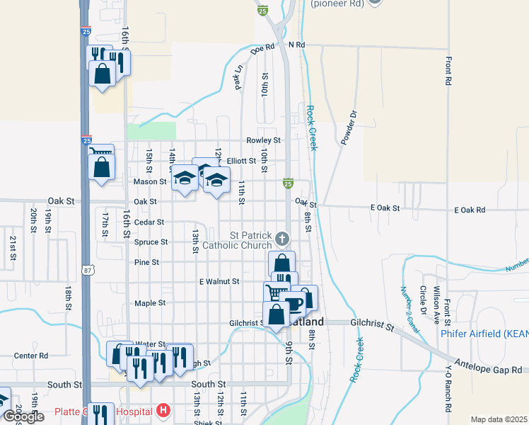 map of restaurants, bars, coffee shops, grocery stores, and more near 1205 10th Street in Wheatland