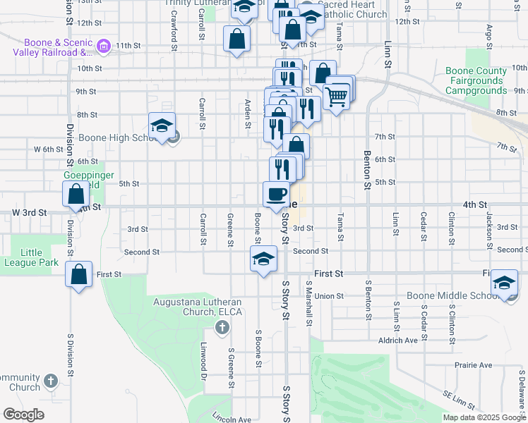 map of restaurants, bars, coffee shops, grocery stores, and more near 326 Boone Street in Boone