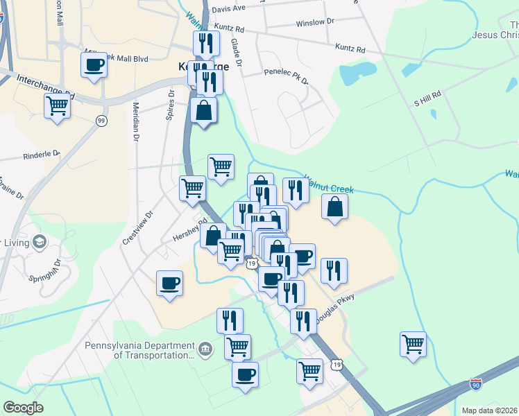 map of restaurants, bars, coffee shops, grocery stores, and more near 1950 Rotunda Drive in Erie