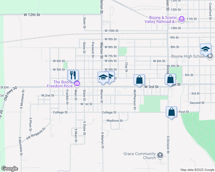 map of restaurants, bars, coffee shops, grocery stores, and more near 711 West Mamie Eisenhower Avenue in Boone