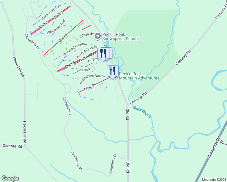 map of restaurants, bars, coffee shops, grocery stores, and more near 4404 Old Road in Clymer