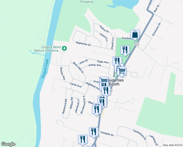 map of restaurants, bars, coffee shops, grocery stores, and more near 20 Louis Avenue in Saugerties