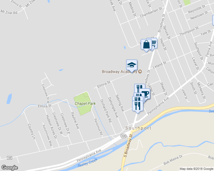 map of restaurants, bars, coffee shops, grocery stores, and more near 74 Dalrymple Avenue in Pine City