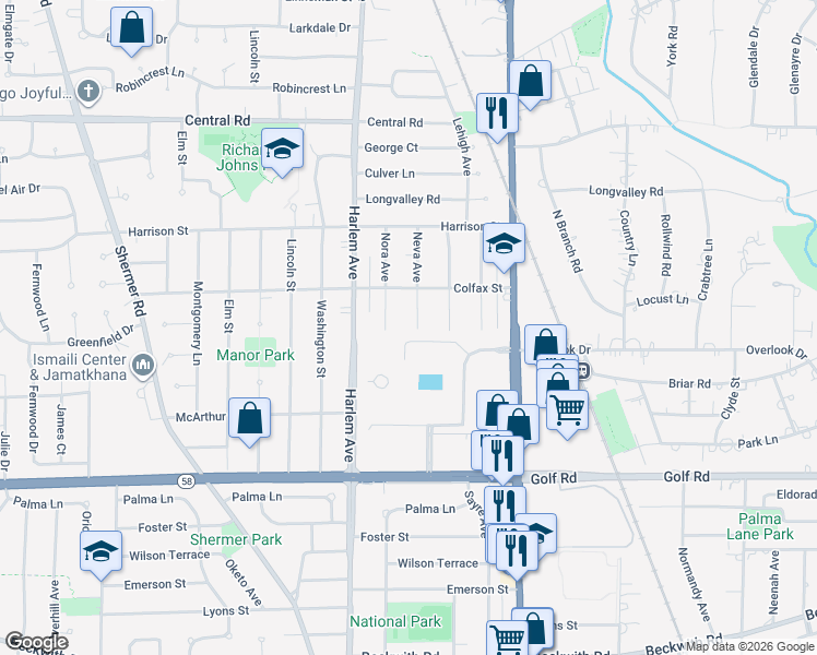 map of restaurants, bars, coffee shops, grocery stores, and more near 226 Neva Avenue in Glenview