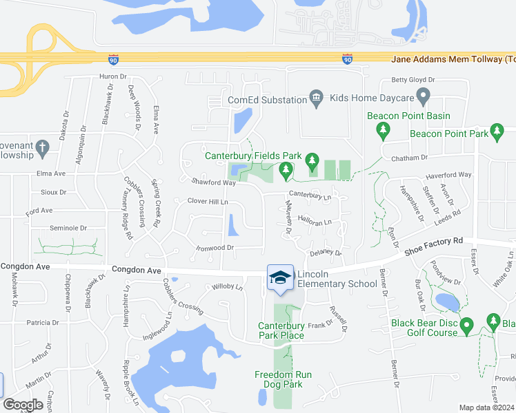 map of restaurants, bars, coffee shops, grocery stores, and more near 1179 Shawford Way in Elgin