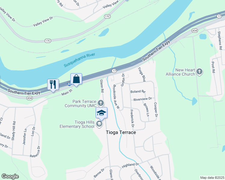 map of restaurants, bars, coffee shops, grocery stores, and more near 9 Glann Road in Apalachin
