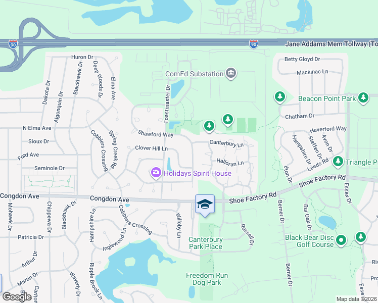 map of restaurants, bars, coffee shops, grocery stores, and more near 1179 Shawford Way in Elgin