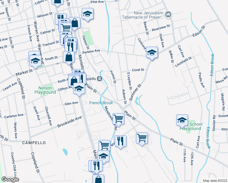 map of restaurants, bars, coffee shops, grocery stores, and more near 141 Forest Street in Brockton