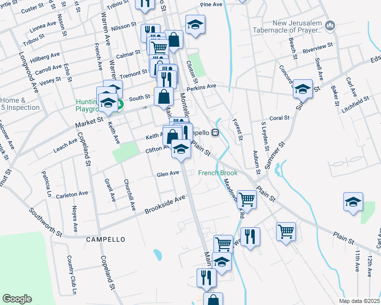 map of restaurants, bars, coffee shops, grocery stores, and more near 12 Montello Street Extension in Brockton